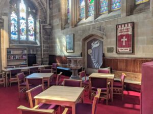 church furniture, library furniture, wooden chairs and tables, stacking church chairs, church armchairs