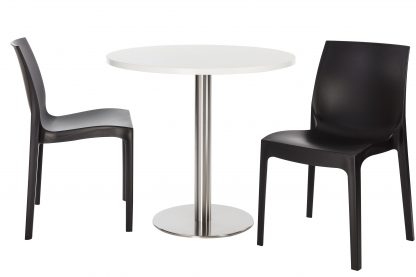 NEVADA Brushed Steel Round Pedestal Base Cafe/Dining Table with Square or Round MFC Top | All Crematoria Extras | CT3-D