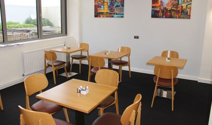 NEVADA Brushed Steel Square Pedestal Base Cafe/Dining Table with Square or Round MFC Top | All Crematoria Extras | CT3S-D