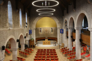 St Columba's Church, Edinburgh, church chairs, wooden church chair, stacking chairs