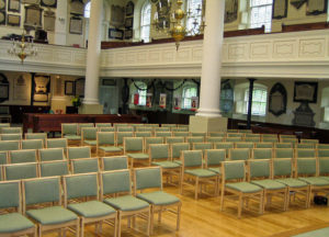 High Quality Stackable Wooden Church Chairs with Links and Tweed Upholstery from Alpha Furnishing