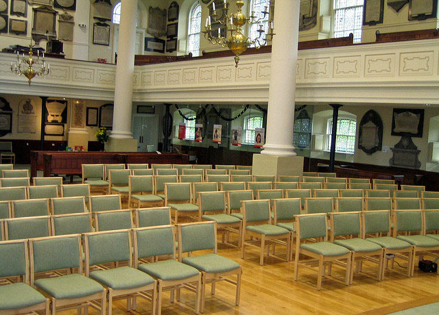 High Quality Stackable Wooden Church Chairs with Links and Tweed Upholstery from Alpha Furnishing